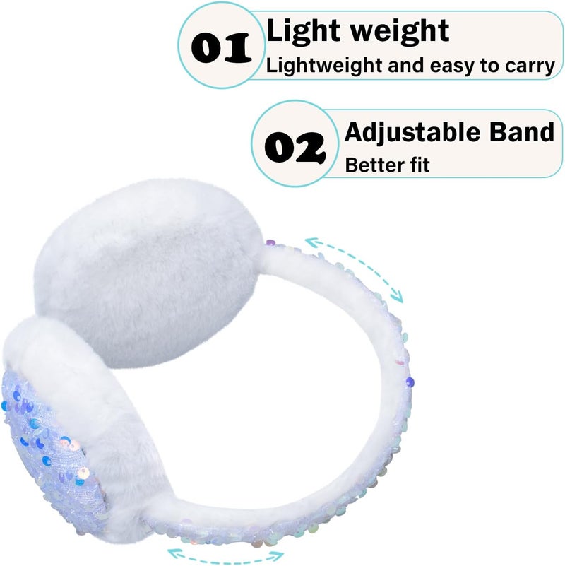 EDCYF Ear Muffs Gloves Set for Kids Girls Winter Ear Muffs Adjustable Sequins Warm Earmuffs Furry Outdoor - Image 3